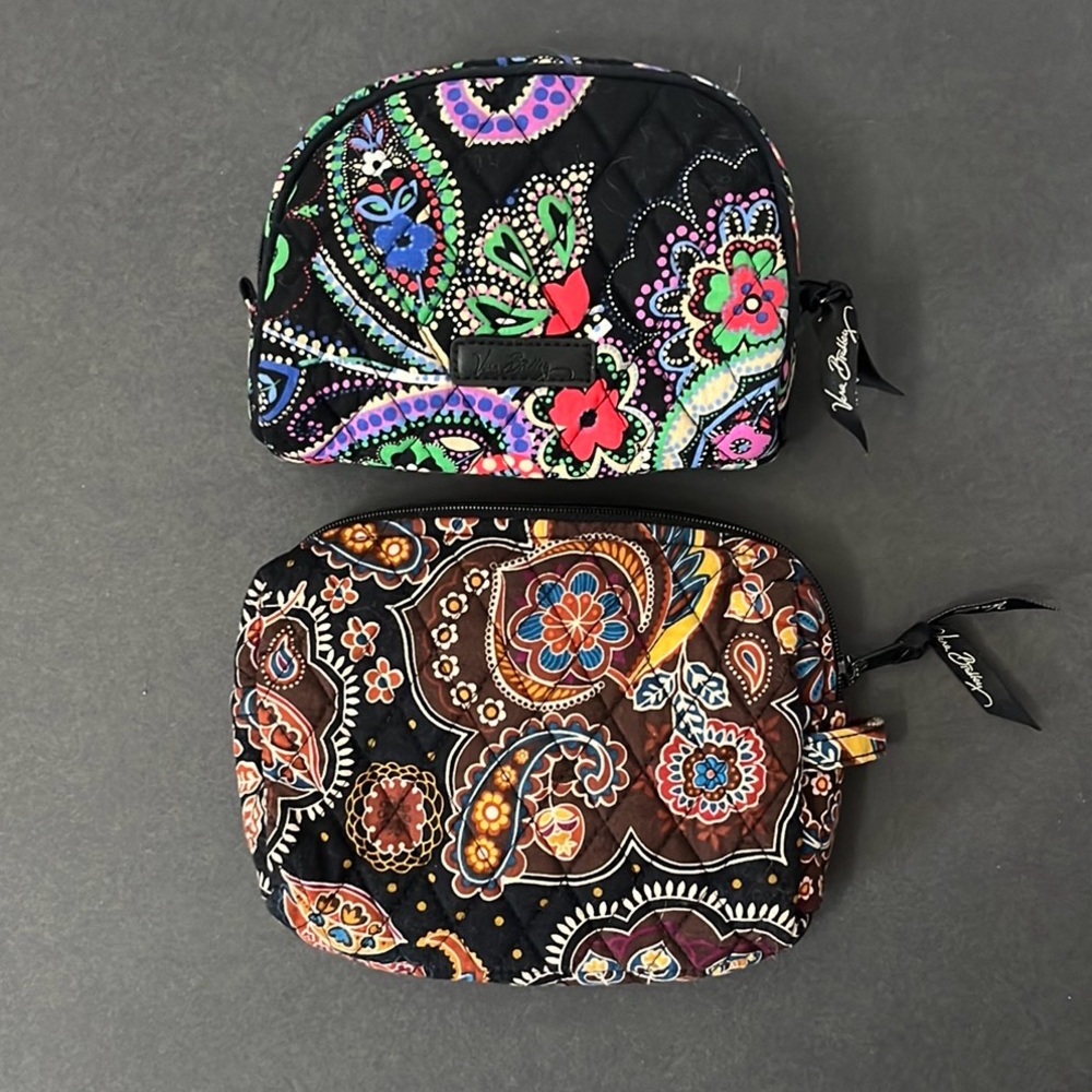 Vera Bradley Two Makeup Bags Retired Patterns Kensington and Kiev Zippered Small